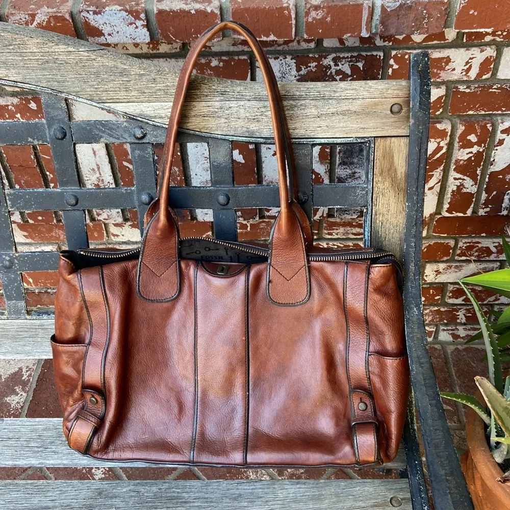 Vintage Fossil leather laptop briefcase satchel
